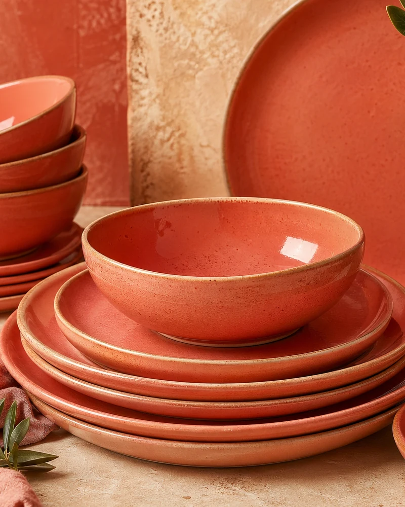 Assiettes accents corail et terre