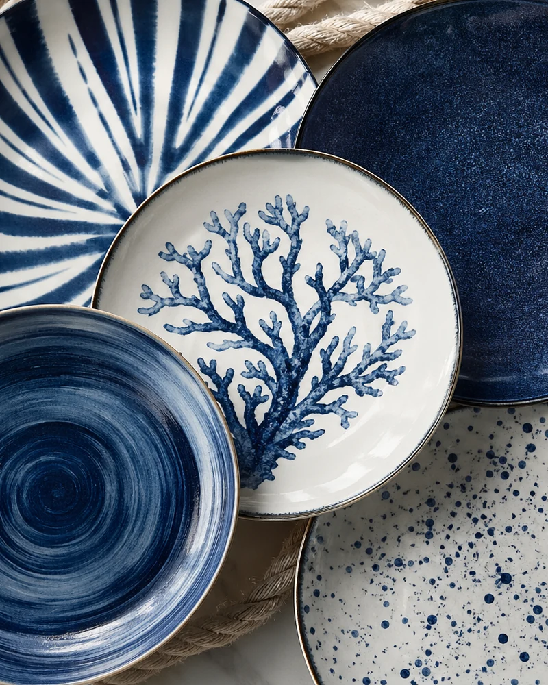 Vaisselle bleu mer et blanc