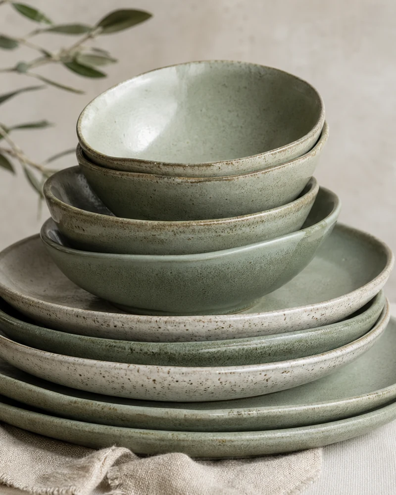 Lot assiettes tons sauge et menthe